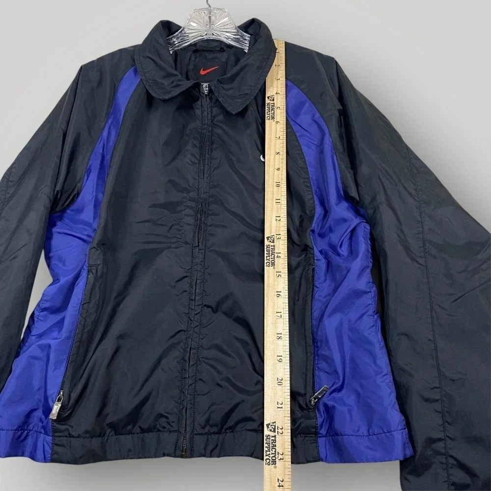 Nike Jacket womens Large Black Blue Full‎ Zip Windbreaker Mesh Lined Pockets 90s